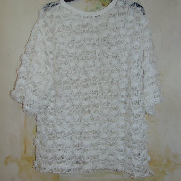 Zara Collection Top Womens Large White Mesh Furry Accent Lagen Look Chevron - Picture 5 of 7
